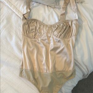 WeWoreWhat Gold Satin Bodysuit